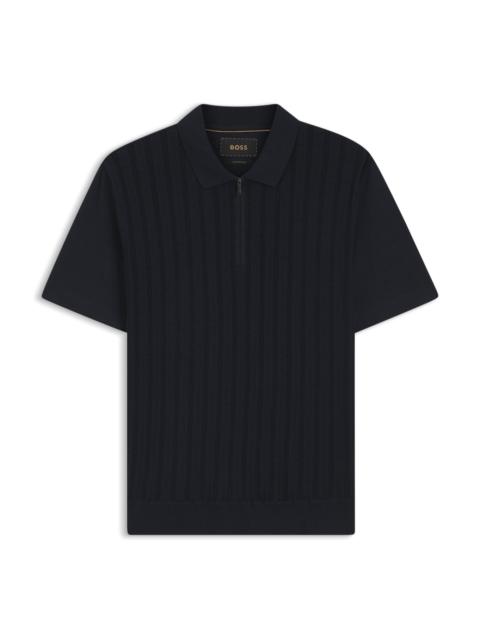 BOSS COTTON-SILK POLO SHIRT WITH ZIP NECK