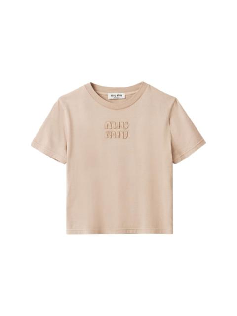 関税込【MIU MIU】COTTON REVERSIBLE T-SHIRT Miu Miu Cotton jersey T-shirt with embroidered logo | REVERSIBLE