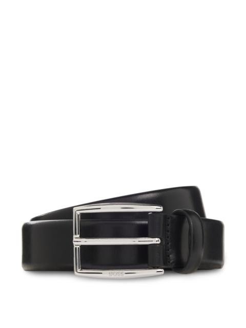 BOSS LEATHER BELT WITH SILVER-TONE PIN BUCKLE