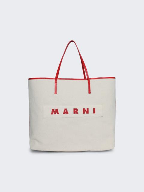 Shopping Tote Ivory And Red