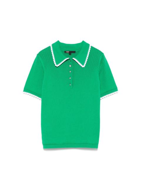 maje pointelle-knit crochet polo top