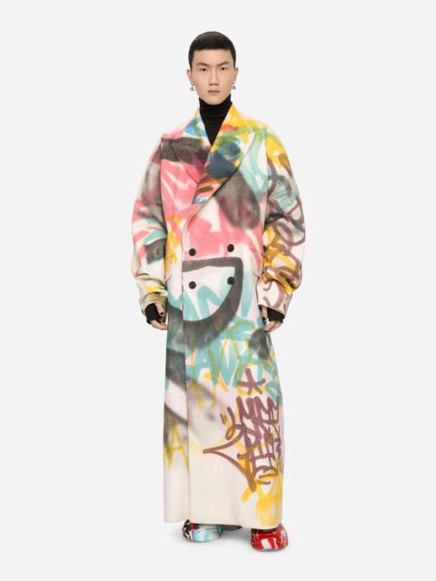 Dolce & Gabbana Double-breasted coat with spray-paint graffiti print