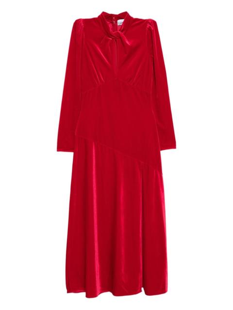 GANNI velvet jersey gathered maxi dress