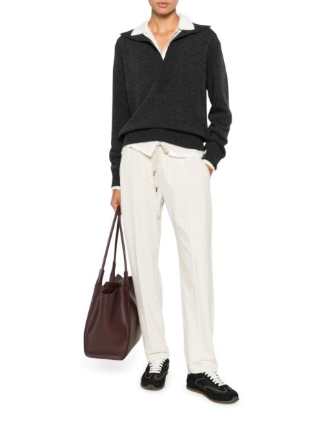 Brunello Cucinelli LIGHTWEIGHT STRETCH COTTON FLEECE TRACK PANTS WITH EMBELLISHMENT