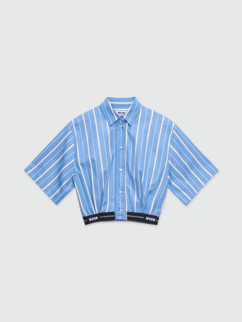 MSGM Cropped shirt in striped poplin with MSGM elastic