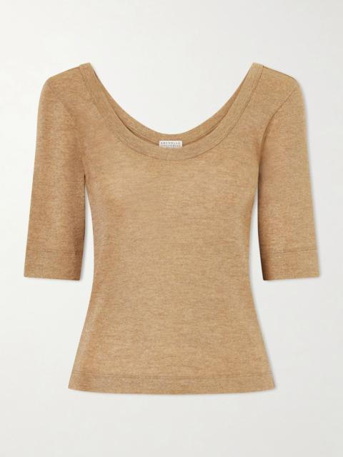 Brunello Cucinelli Metallic wool-blend knitted T-Shirt Camel
