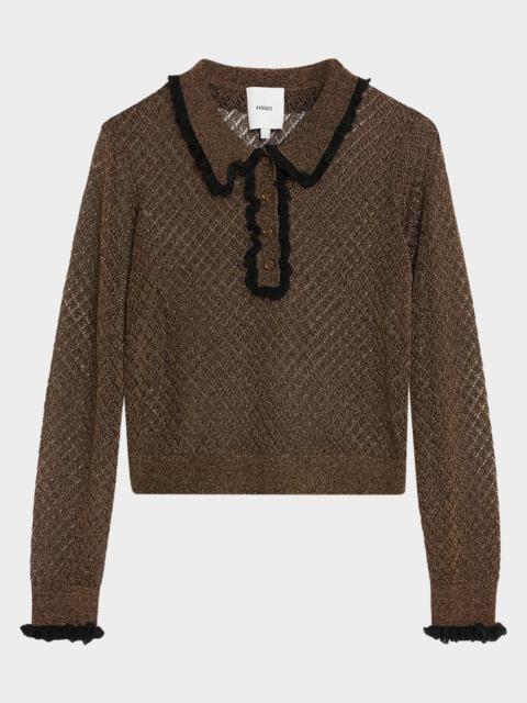 AKNVAS Klara Sparkly Ruffle-Trim Sweater