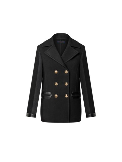 Louis Vuitton Leather Accent Double-Breasted Coat