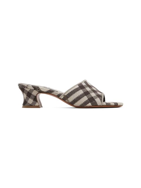 Burberry Brown & White Check Sloane Mule Heeled Sandals