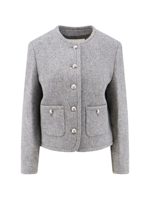 Dunst button-up collarless tweed jacket