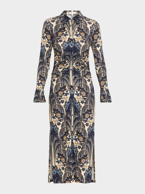 Cara Cara Shirley Ruched Paisley-Print Midi Shirtdress
