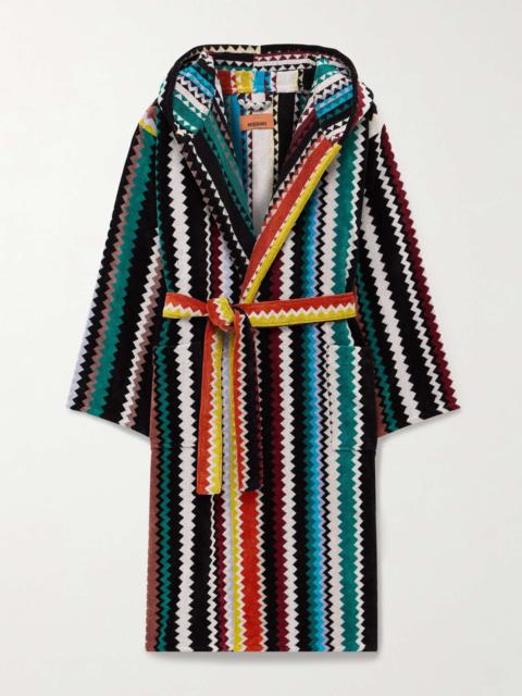 Curt Striped Cotton-Terry Jacquard Hooded Robe