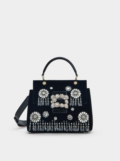 Roger Vivier Viv' Cabas Grande Soirée Flower Strass Buckle Mini Bag in Velvet