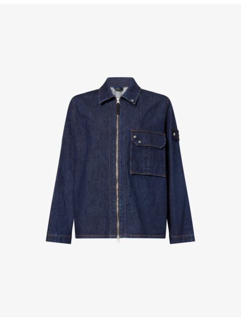 Stone Island Patch-Pocket Zip-Up Denim Shirt