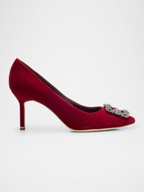 Manolo Blahnik Hangisi Velvet Pumps with Crystal Buckle