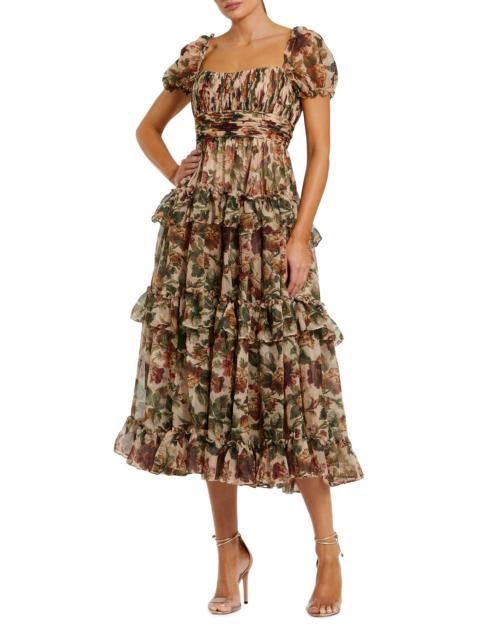 MAC DUGGAL Women's Floral Ruffled Chiffon Midi-Dress - Cream Multi