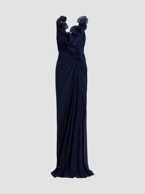 BADGLEY MISCHKA Women's Gathered Ruffle Column Gown - Navy