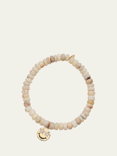 SYDNEY EVAN Opal Beaded Bracelet with 14K Gold Diamond Happy Face Charm