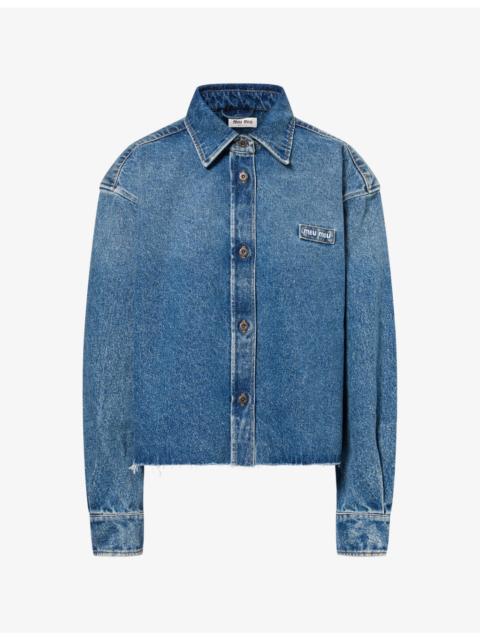 Miu Miu Cropped Frayed-Edge Denim Shirt