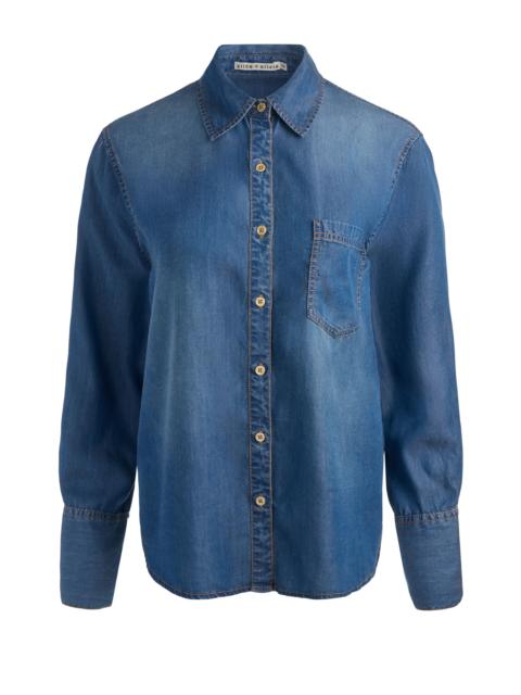Alice + Olivia FINELY OVERSIZED DENIM BUTTON DOWN - FLORENCE VINTAGE BLUE