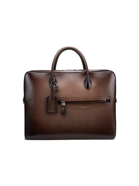 Santoni Brown leather laptop bag