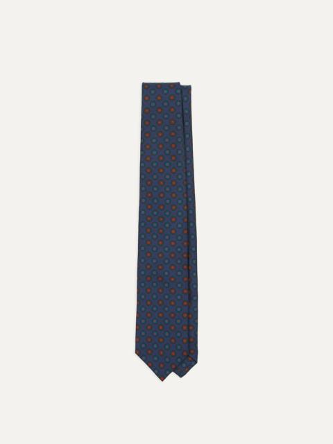 Drake's Navy Flower Medallion Print Silk Twill Self Tipped Tie