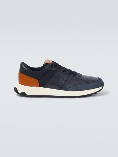 Suede-trimmed leather sneakers