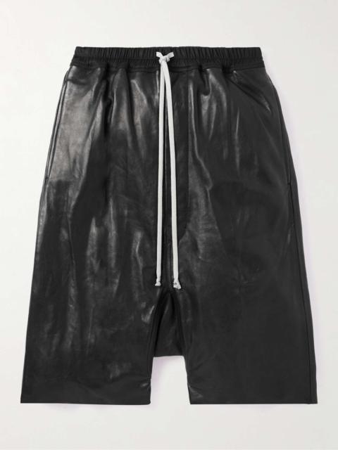 Rick Owens Pod Wide-Leg Leather Drawstring Shorts