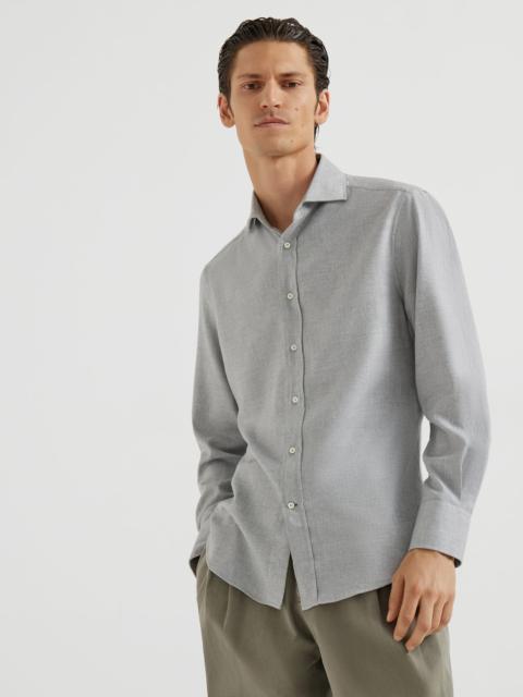 Brunello Cucinelli Stretch cotton chevron flannel slim fit shirt with spread collar