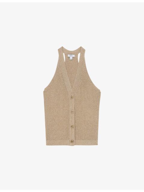 REISS Liliana Metallic Rib-Knit Waistcoat