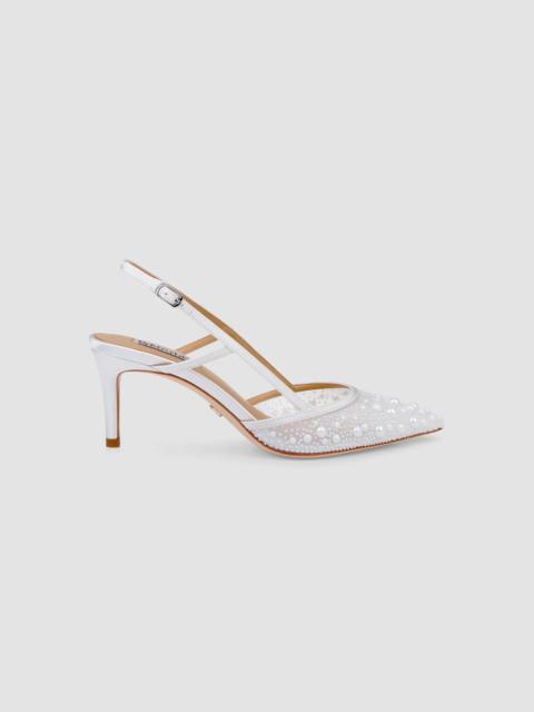 BADGLEY MISCHKA Women's Reem 65MM Crystal-Embellished Mesh & Satin Slingback Pumps - White Satin