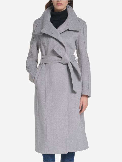 COLE HAAN Women's Zip Up Closure Asymmetric Slick Wool Belted Coat