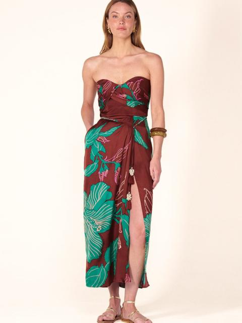 Poupette St Barth Long Dress Collina - Brown Hibiscus