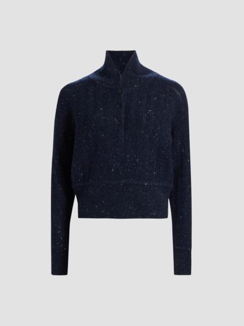 CO Women's Cropped Henley Sweater - Navy Melange