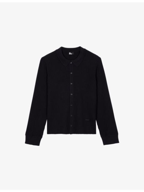 The Kooples Collared Button-Down Stretch Wool-Blend Jumper
