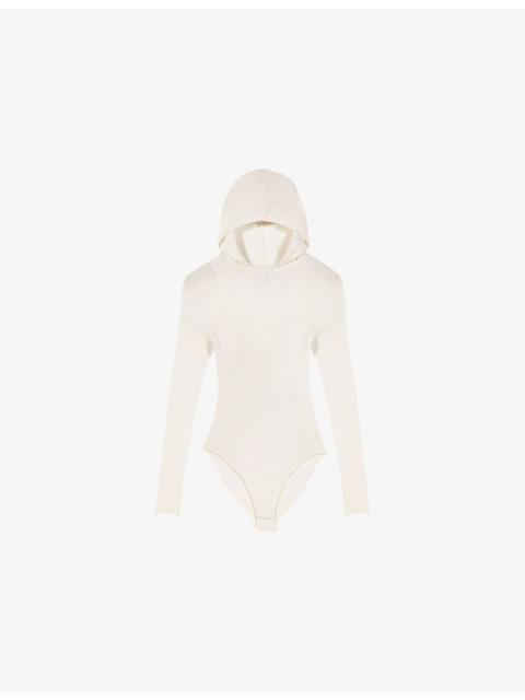maje Hooded Long-Sleeve Stretch-Knit Bodysuit
