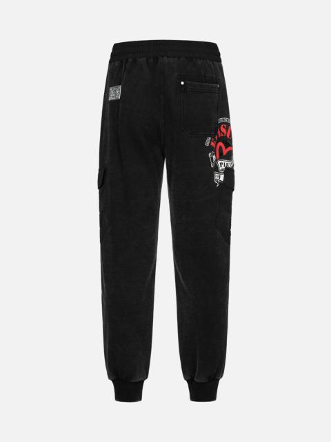 EVISU EMBROIDERY SEAGULL AND LOGO PRINT LOOSE FIT SWEATPANTS