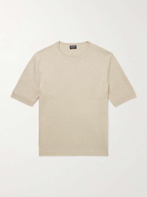 Herringbone Silk, Linen and Cashmere-Blend T-Shirt