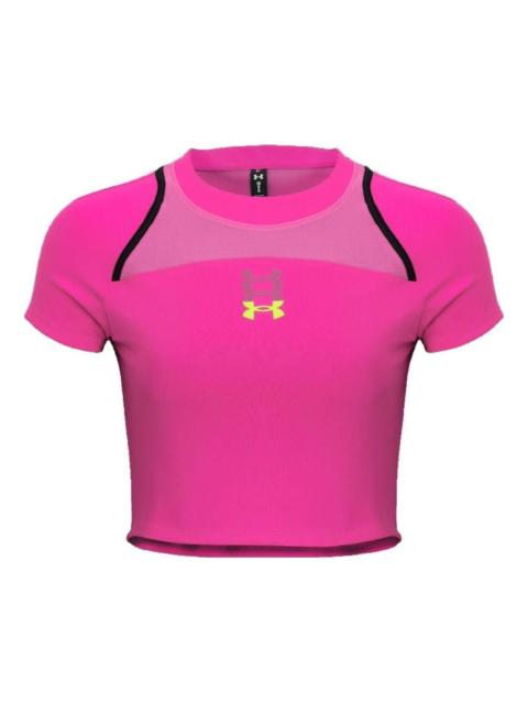 Under Armour (WMNS) Under Armour Run Anywhere Crop T-shirt 'Neon Pink' 1376816-652