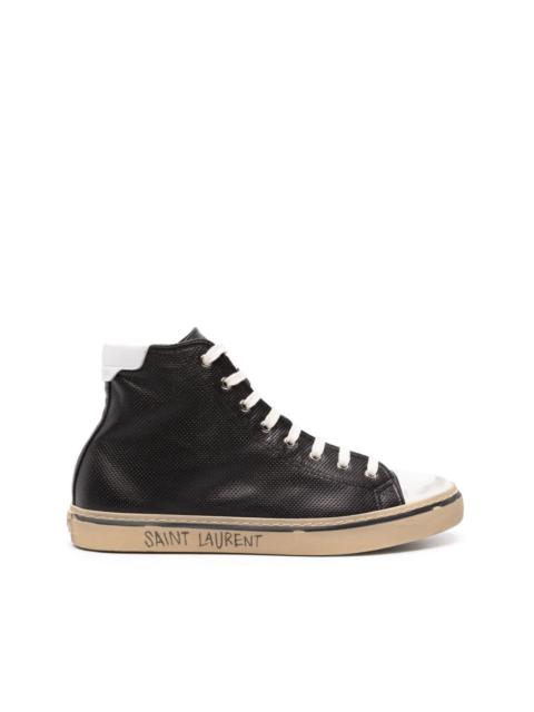 SAINT LAURENT malibu mid-top sneakers in canvas and leather