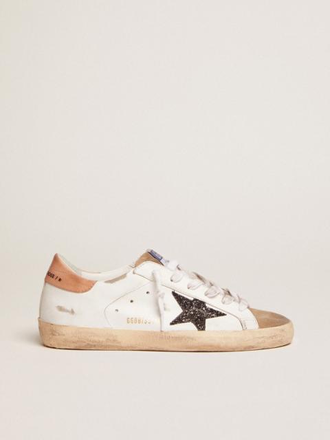 Golden Goose Super-Star sneakers with black glitter star and old-rose leather heel tab