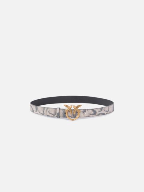 PINKO PYTHON-PRINT BELT WITH LOVE BIRDS BUCKLE, 3 CM