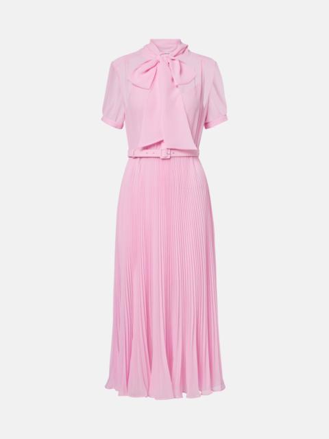 self-portrait Belted tie-neck georgette midi dress