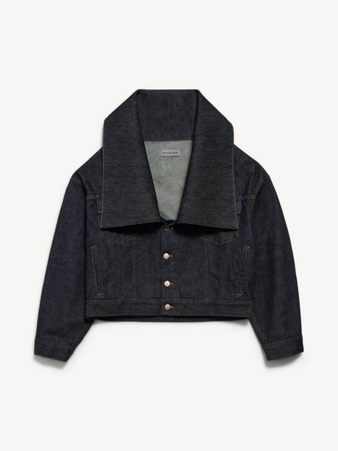 BALENCIAGA Women's Standing Collar Boxy Jacket in Raw Indigo