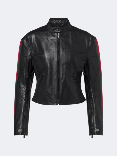 GUCCI Web Stripe leather biker jacket