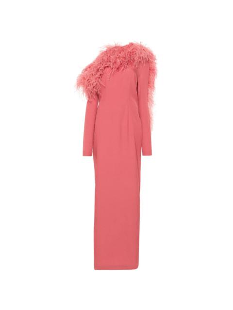 Taller Marmo Garbo feather-trim maxi dress