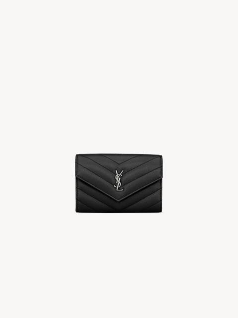 SAINT LAURENT CASSANDRE MATELASSÉ SMALL ENVELOPE WALLET IN GRAIN DE POUDRE LEATHER