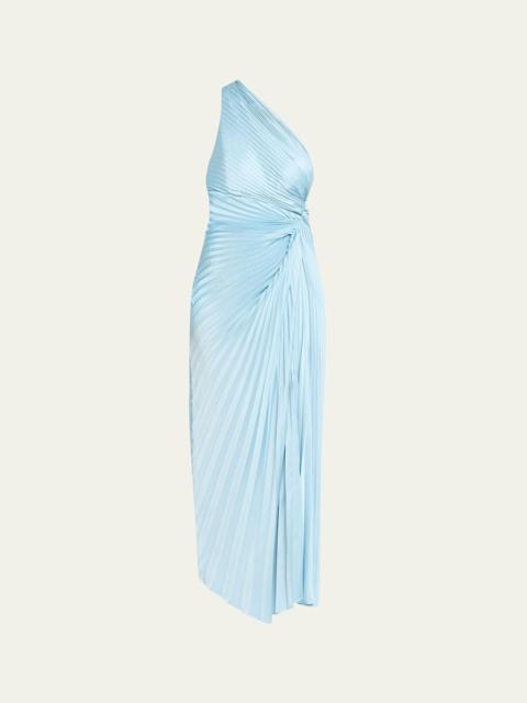 A.L.C. Lara Pleated One-Shoulder Satin Midi Dress