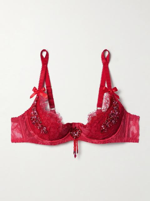 Agent Provocateur Graicelle Embellished Leavers Lace And Stretch-silk Satin Underwired Balconette Bra