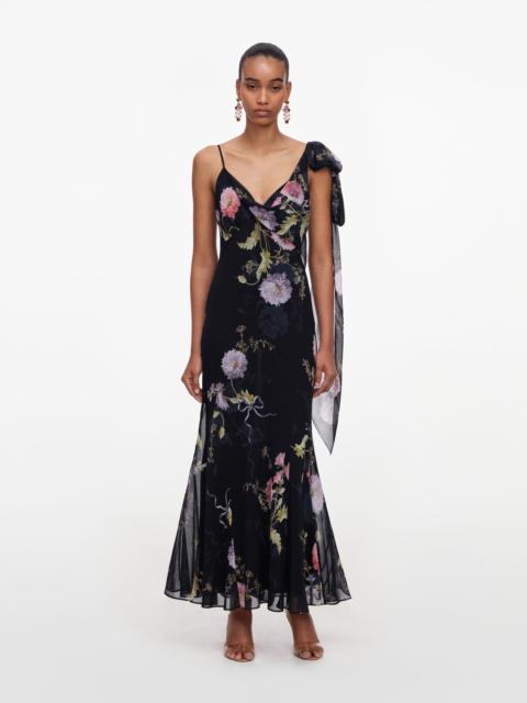 self-portrait Black Floral Georgette Maxi Dress